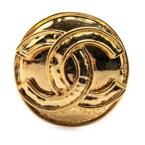 Vintage Chanel Coco Mark Round Brooch, Gold Plated, Women's, CHANEL